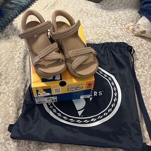 Skechers Tan Slips ins. Comfort Sandals for Women